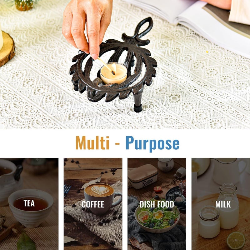 Sungmor Cast Iron Tealight Warmer with Pretty Flame Shape Design, Functional Table Trivet Candle Holder for Warm Dishes, Pots, Soups, Milks, Teas, Coffee, Great Heater for Melt Butter, Sealing Wax - Image 5